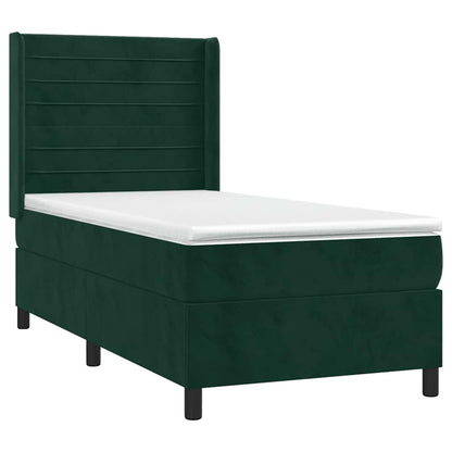 Box Spring Postel S Matrací A Led Tmavě Zelená 90X200 Cm Samet