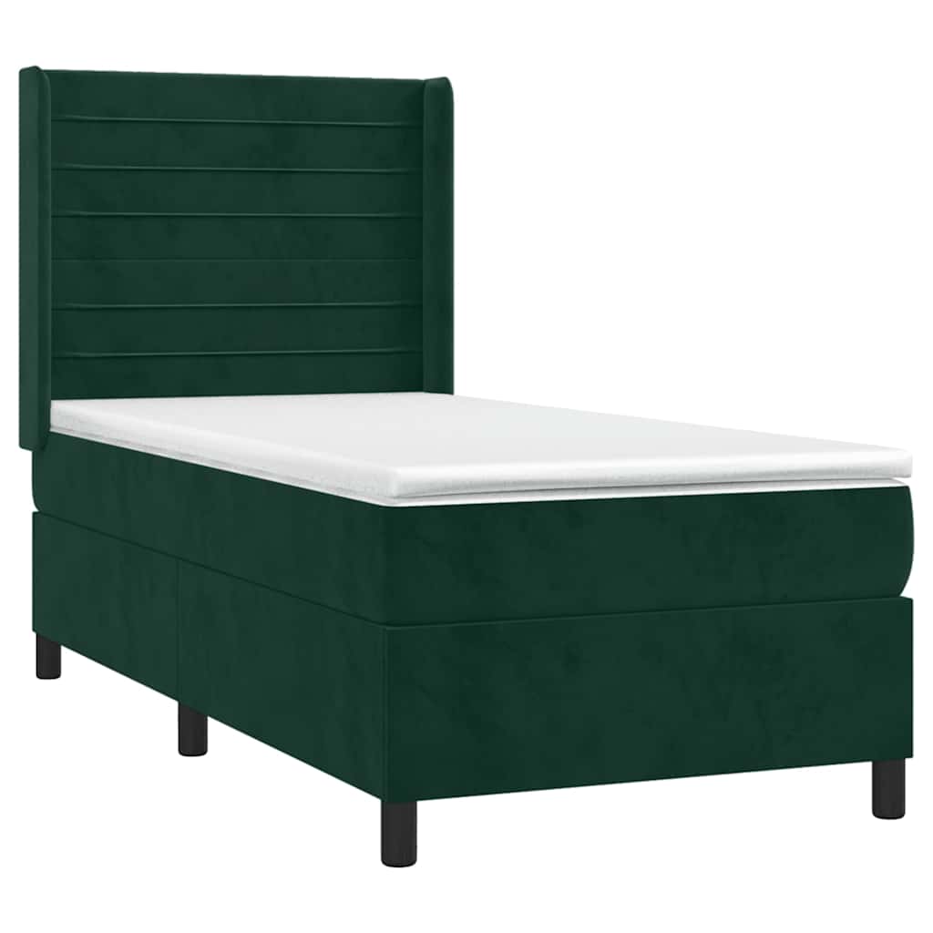 Box Spring Postel S Matrací A Led Tmavě Zelená 100X200 Cm Samet