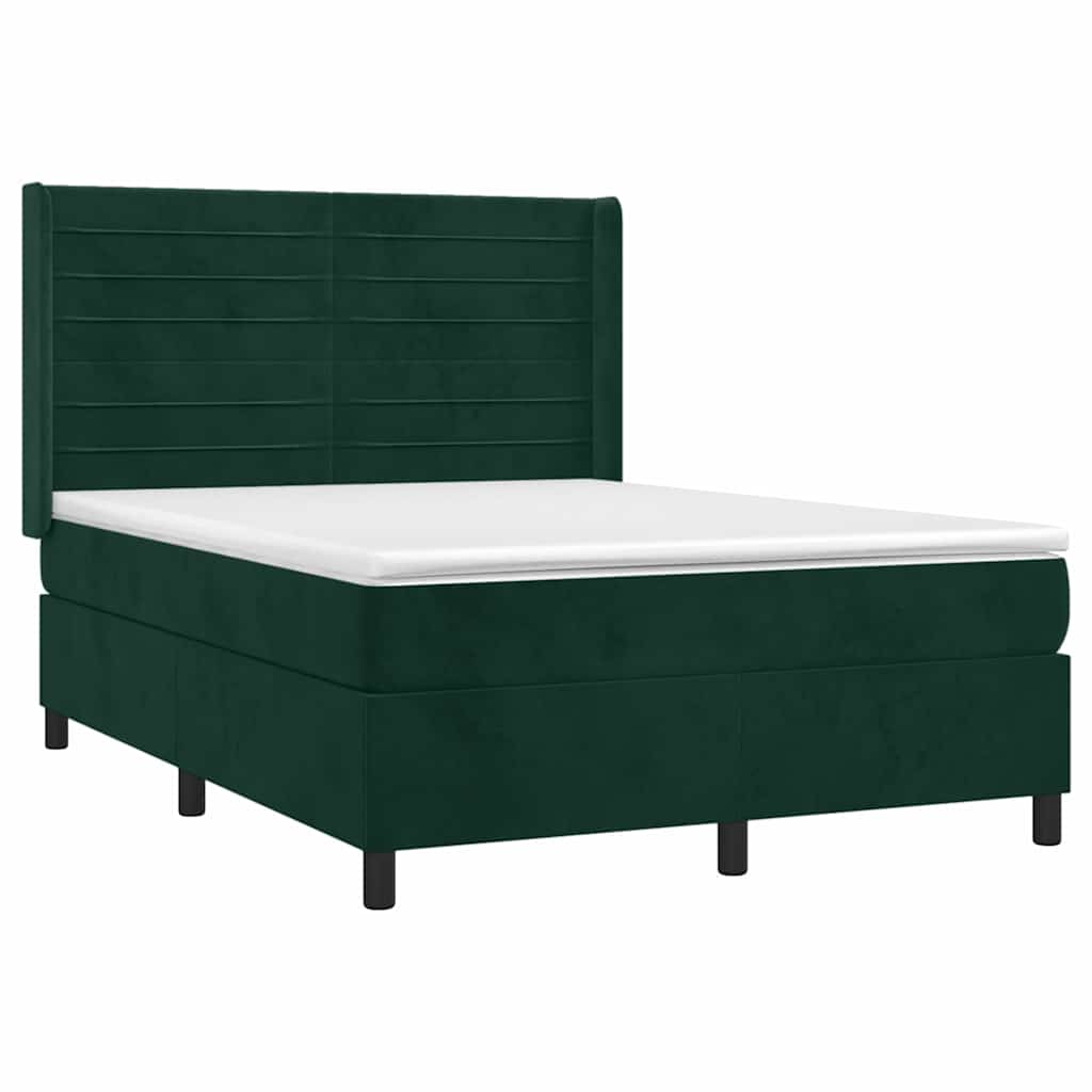 Box Spring Postel S Matrací A Led Tmavě Zelená 140X190 Cm Samet