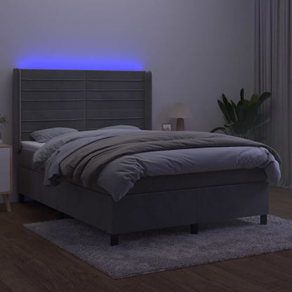 Box Spring Postel S Matrací A Led Samet Světle Šedá