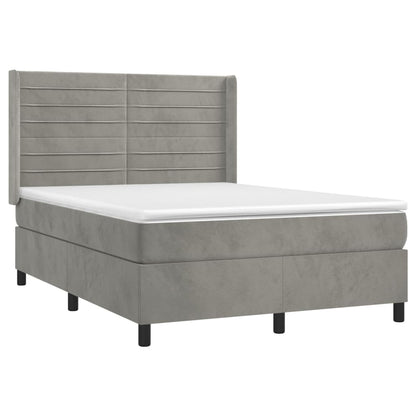 Box Spring Postel S Matrací A Led Samet Světle Šedá