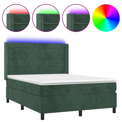 Box Spring Postel S Matrací A Led Tmavě Zelená 140X200 Cm Samet