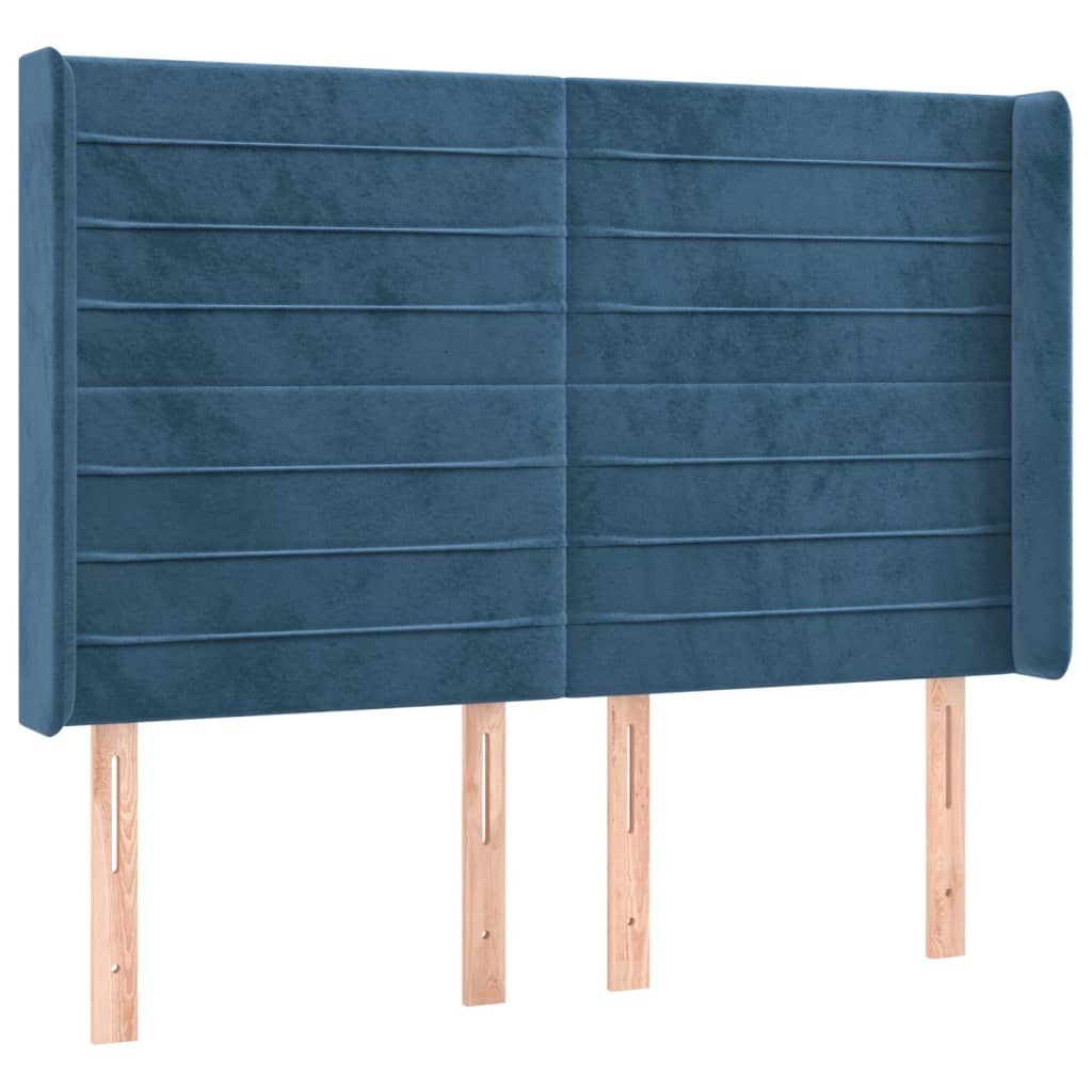 Box Spring Postel S Matrací A Led Tmavě Modrá 140X200 Cm Samet