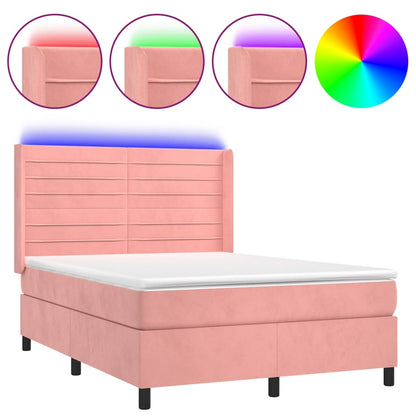 Box Spring Postel S Matrací A Led Samet Růžová
