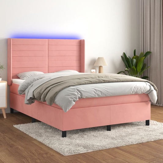 Box Spring Postel S Matrací A Led Samet Růžová
