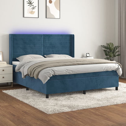 Box Spring Postel S Matrací A Led Tmavě Modrá 160X200 Cm Samet