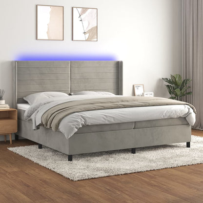 Box Spring Postel S Matrací A Led Samet Světle Šedá