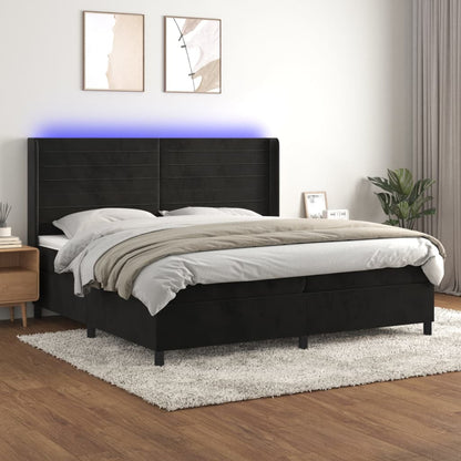 Box Spring Postel S Matrací A Led Černá Samet Černá