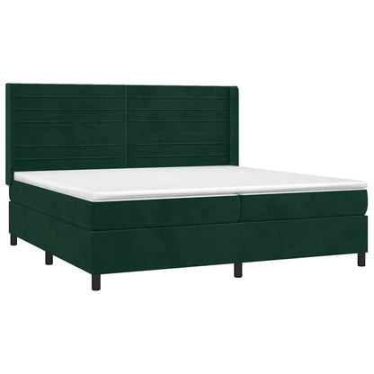 Box Spring Postel S Matrací A Led Tmavě Zelená 200X200 Cm Samet