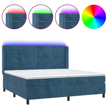 Box Spring Postel S Matrací A Led Tmavě Modrá 200X200 Cm Samet