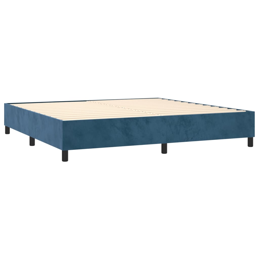 Box Spring Postel S Matrací A Led Tmavě Modrá 200X200 Cm Samet
