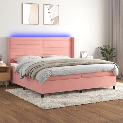 Box Spring Postel S Matrací A Led Samet Růžová