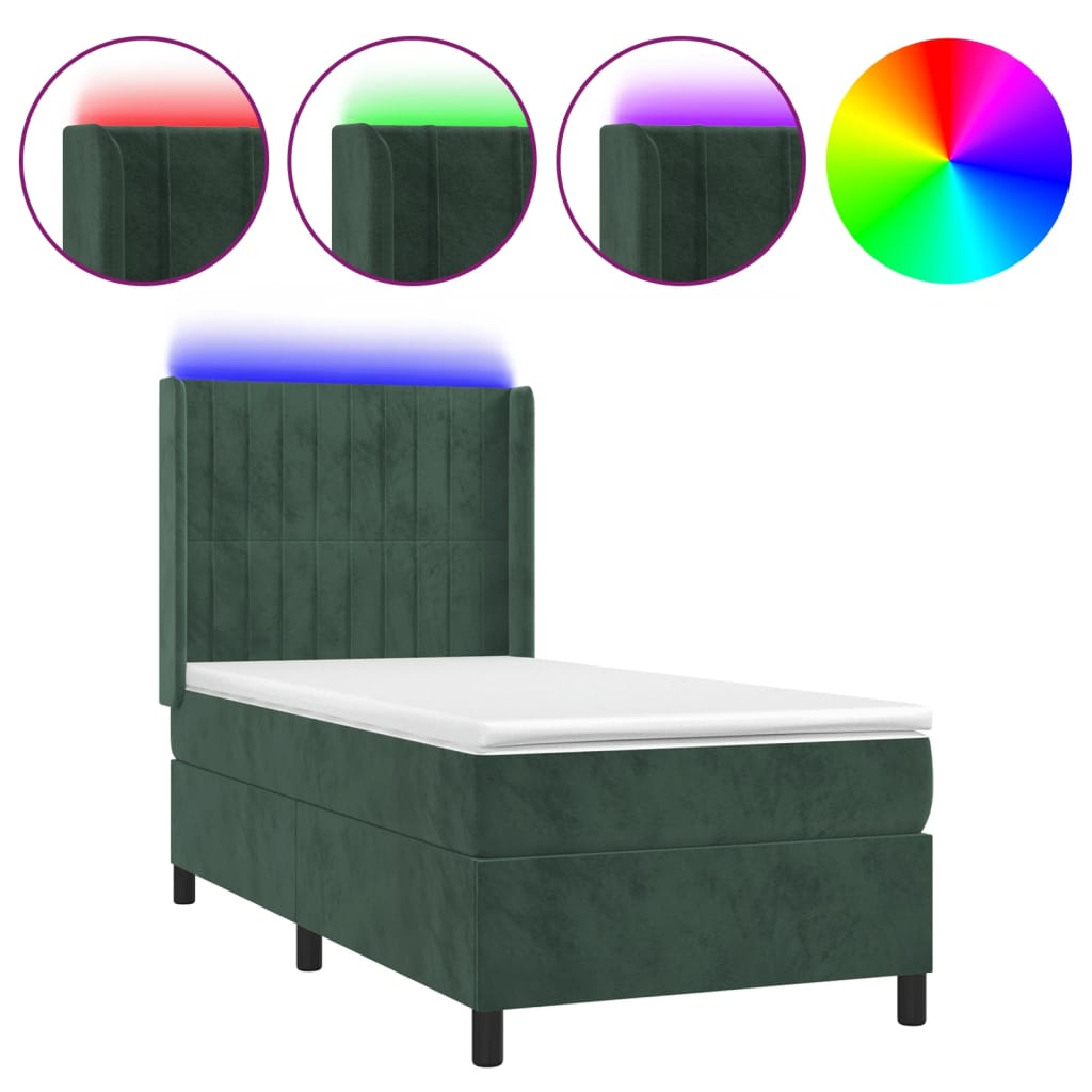 Box Spring Postel S Matrací A Led Tmavě Zelená 80X200 Cm Samet