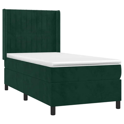 Box Spring Postel S Matrací A Led Tmavě Zelená 80X200 Cm Samet