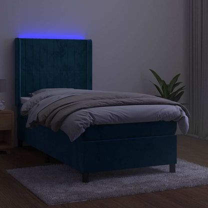 Box Spring Postel S Matrací A Led Tmavě Modrá 80 X 200 Cm Samet