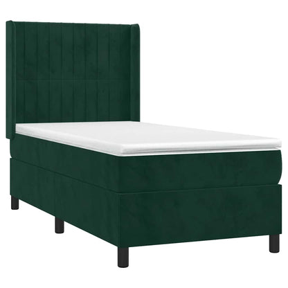 Box Spring Postel S Matrací A Led Tmavě Zelená 90X190 Cm Samet