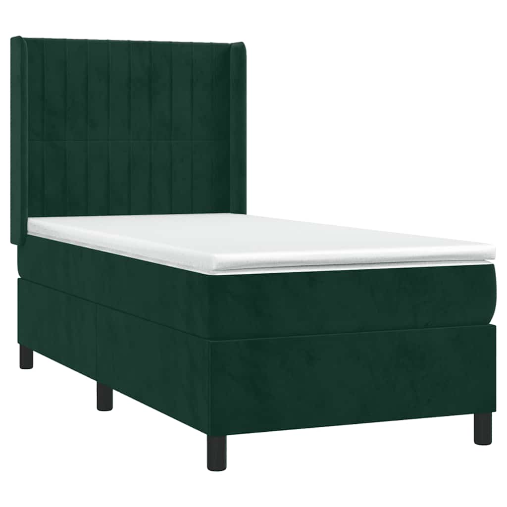 Box Spring Postel S Matrací A Led Tmavě Zelená 90X200 Cm Samet