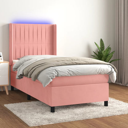 Box Spring Postel S Matrací A Led Samet Růžová