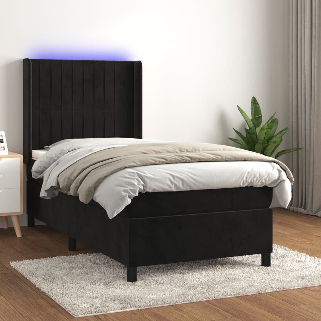 Box Spring Postel S Matrací A Led Černá Samet Černá