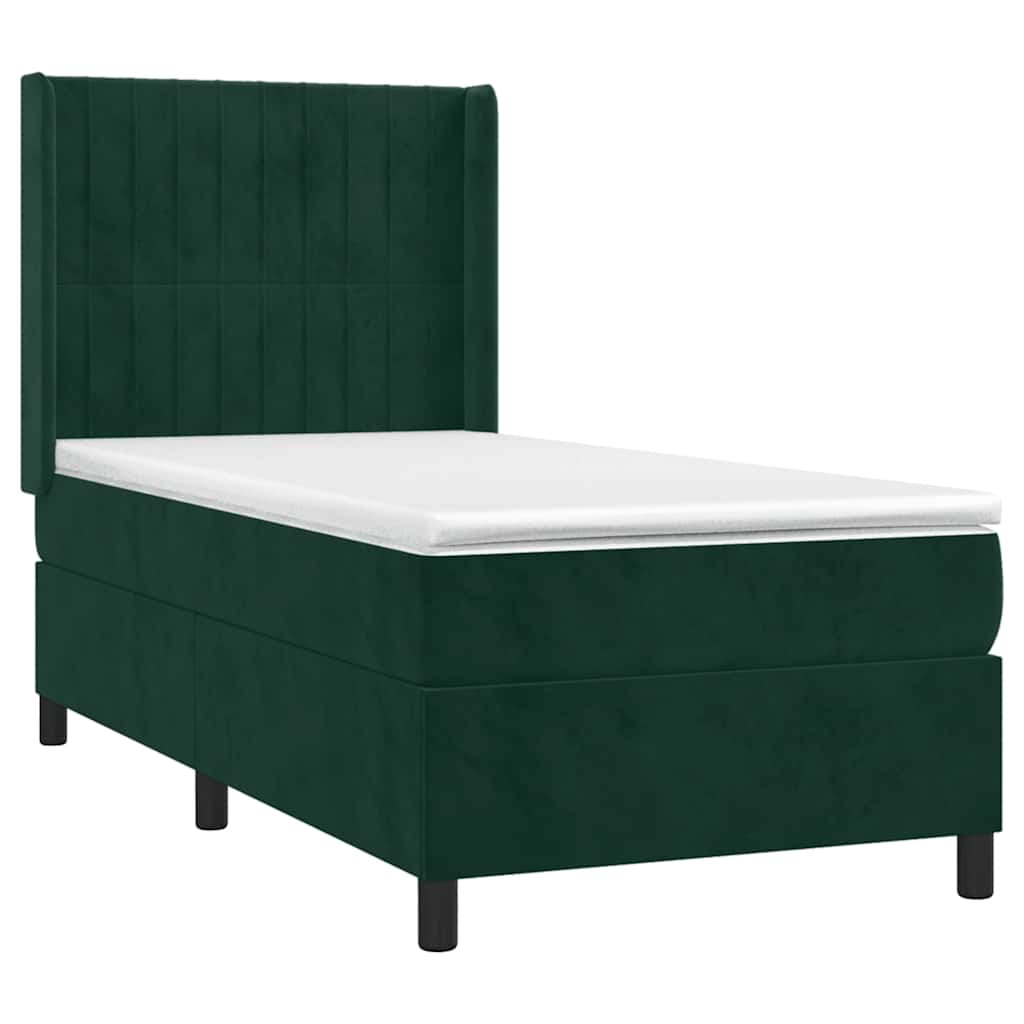 Box Spring Postel S Matrací A Led Tmavě Zelená 100X200 Cm Samet