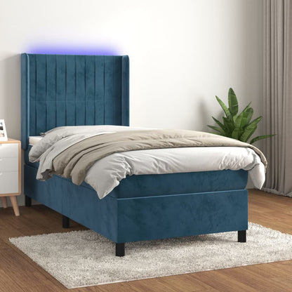Box Spring Postel S Matrací A Led Tmavě Modrá 100X200 Cm Samet