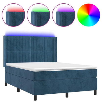 Box Spring Postel S Matrací A Led Tmavě Modrá 140X190 Cm Samet