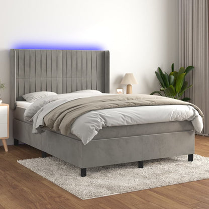 Box Spring Postel S Matrací A Led Samet Světle Šedá