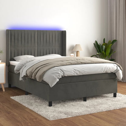 Box Spring Postel S Matrací A Led Samet Tmavě Šedá