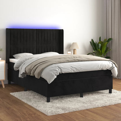 Box Spring Postel S Matrací A Led Černá Samet Černá