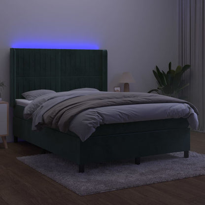 Box Spring Postel S Matrací A Led Tmavě Zelená 140X200 Cm Samet