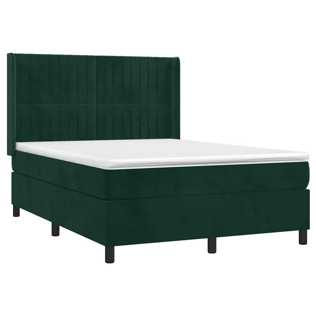 Box Spring Postel S Matrací A Led Tmavě Zelená 140X200 Cm Samet