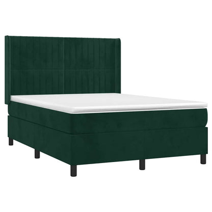 Box Spring Postel S Matrací A Led Tmavě Zelená 140X200 Cm Samet