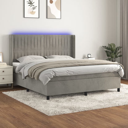 Box Spring Postel S Matrací A Led Samet Světle Šedá