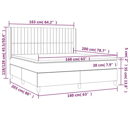 Box Spring Postel S Matrací A Led Tmavě Modrá 160X200 Cm Samet