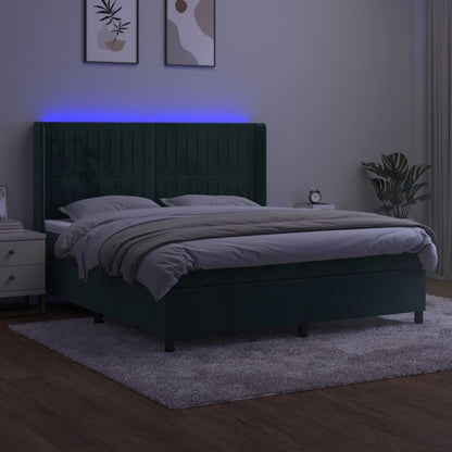 Box Spring Postel S Matrací A Led Tmavě Zelená 180X200 Cm Samet