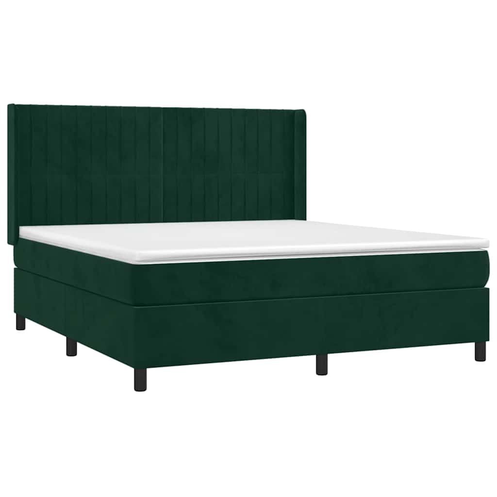 Box Spring Postel S Matrací A Led Tmavě Zelená 180X200 Cm Samet