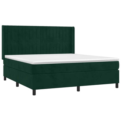 Box Spring Postel S Matrací A Led Tmavě Zelená 180X200 Cm Samet