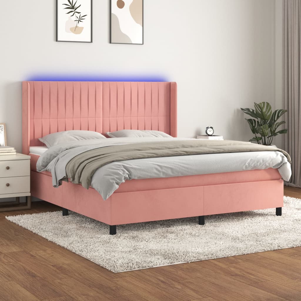 Box Spring Postel S Matrací A Led Samet Růžová