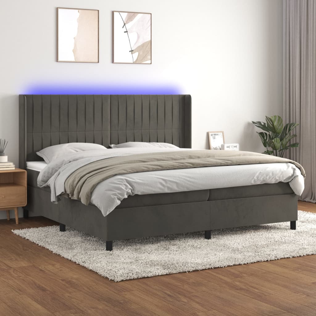 Box Spring Postel S Matrací A Led Samet Tmavě Šedá