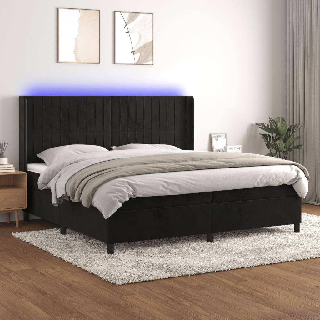 Box Spring Postel S Matrací A Led Černá Samet Černá