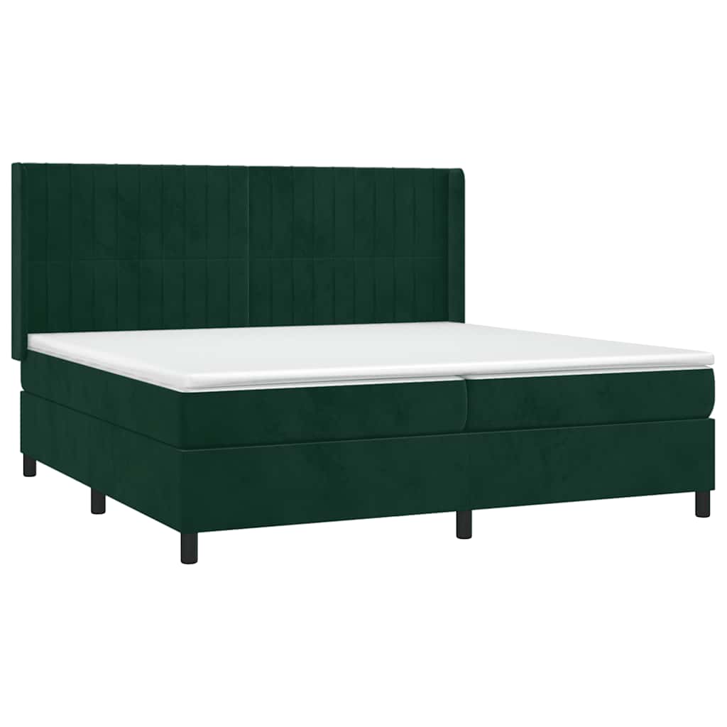 Box Spring Postel S Matrací A Led Tmavě Zelená 200X200 Cm Samet