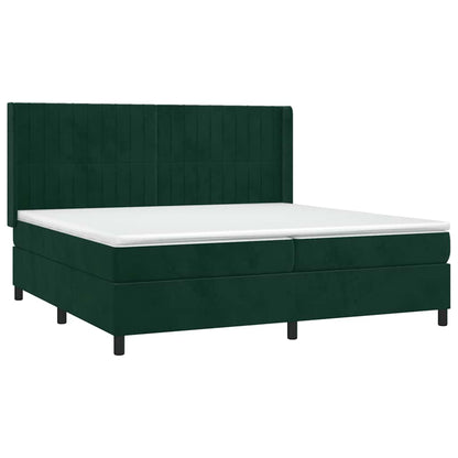 Box Spring Postel S Matrací A Led Tmavě Zelená 200X200 Cm Samet