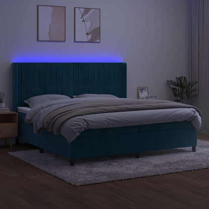Box Spring Postel S Matrací A Led Tmavě Modrá 200X200 Cm Samet