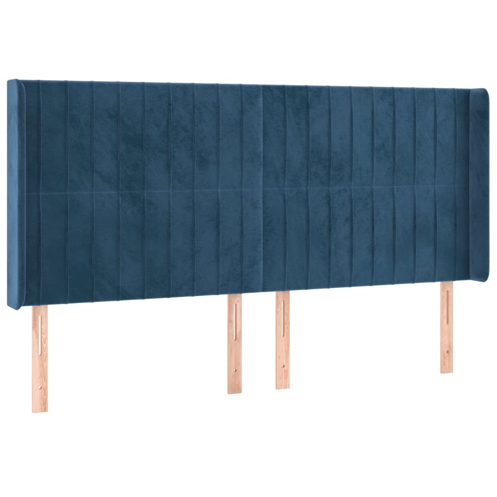 Box Spring Postel S Matrací A Led Tmavě Modrá 200X200 Cm Samet