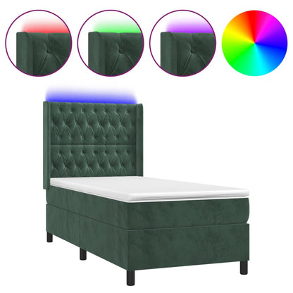 Box Spring Postel S Matrací A Led Tmavě Zelená 80X200 Cm Samet