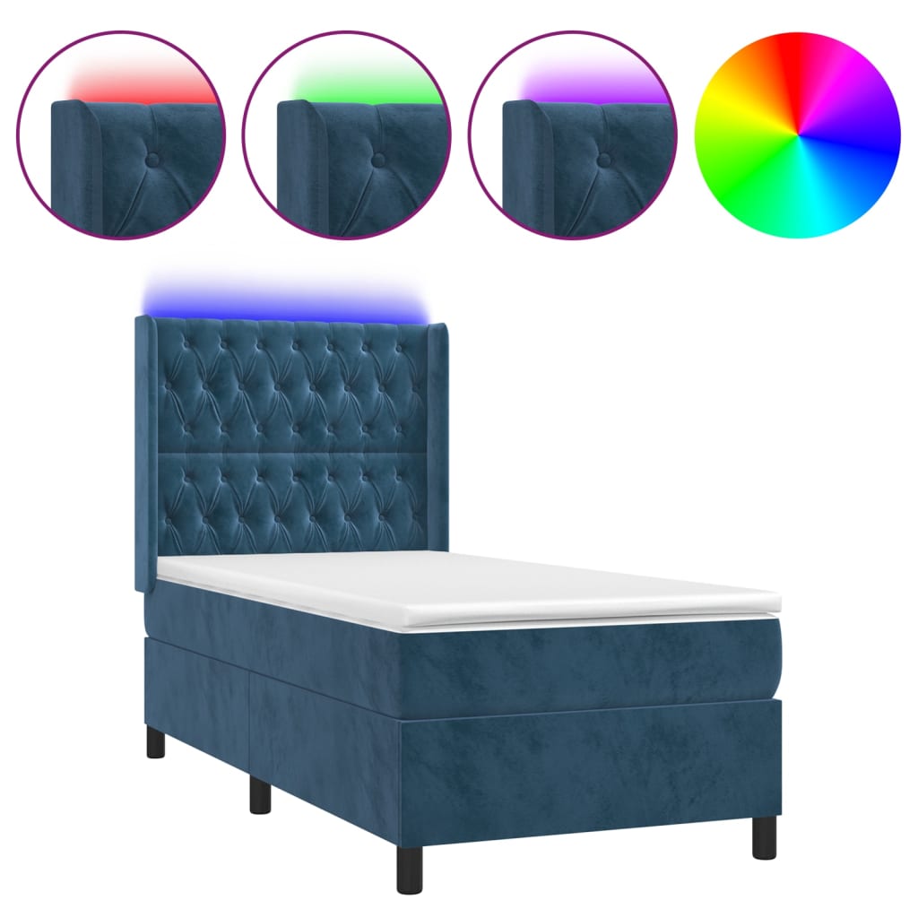 Box Spring Postel S Matrací A Led Tmavě Modrá 80 X 200 Cm Samet