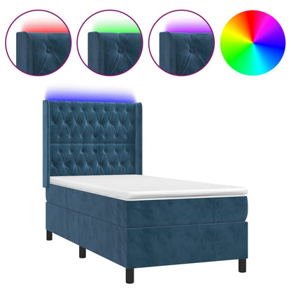 Box Spring Postel S Matrací A Led Tmavě Modrá 80 X 200 Cm Samet