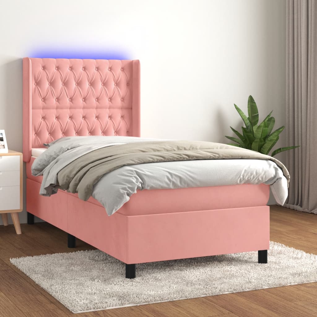 Box Spring Postel S Matrací A Led Samet Růžová