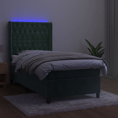 Box Spring Postel S Matrací A Led Tmavě Zelená 100X200 Cm Samet