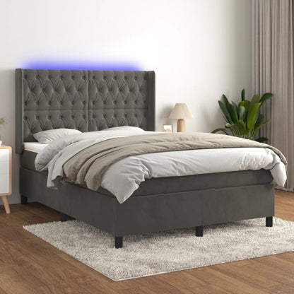 Box Spring Postel S Matrací A Led Samet Tmavě Šedá